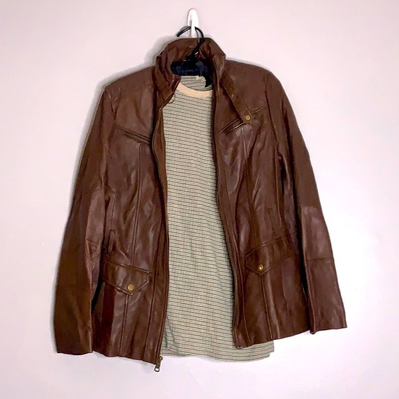 Andrew Marc Jackets & Blazers - Marc New York Andrew marc chocolate brown leather high neck zip up jacket large